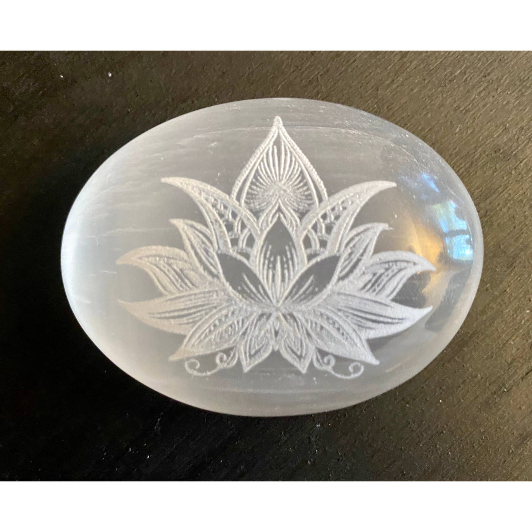 Engraved Selenite Lotus Flower