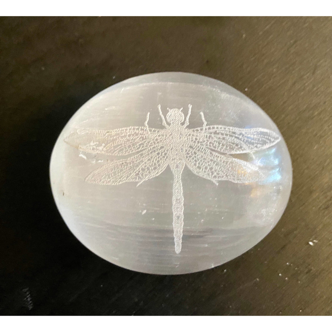 Engraved Selenite Dragonfly