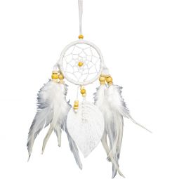 Dreamcatcher Mini White Macrame Leaf with Wooden Beads